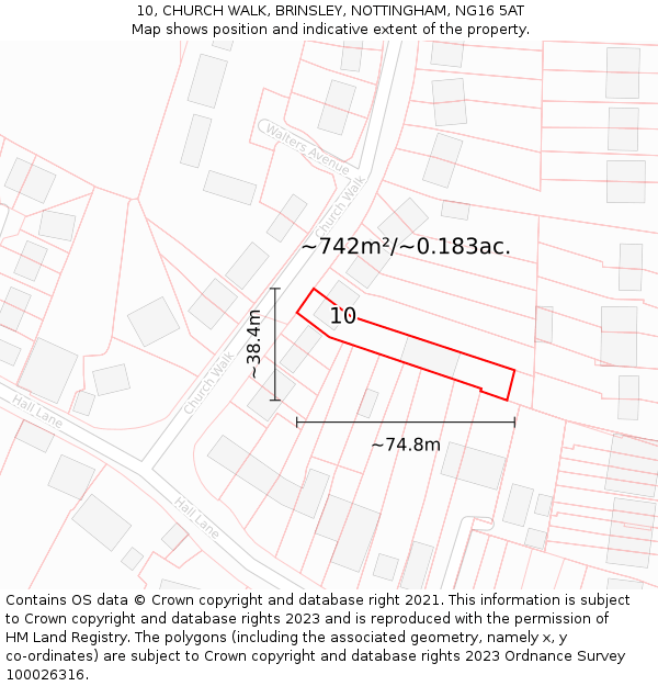 10, CHURCH WALK, BRINSLEY, NOTTINGHAM, NG16 5AT: Plot and title map