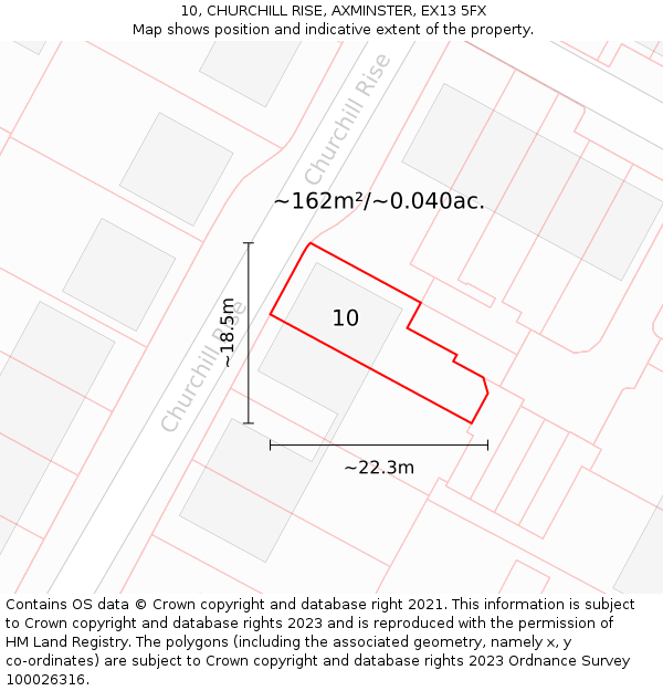10, CHURCHILL RISE, AXMINSTER, EX13 5FX: Plot and title map