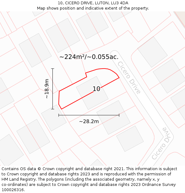 10, CICERO DRIVE, LUTON, LU3 4DA: Plot and title map