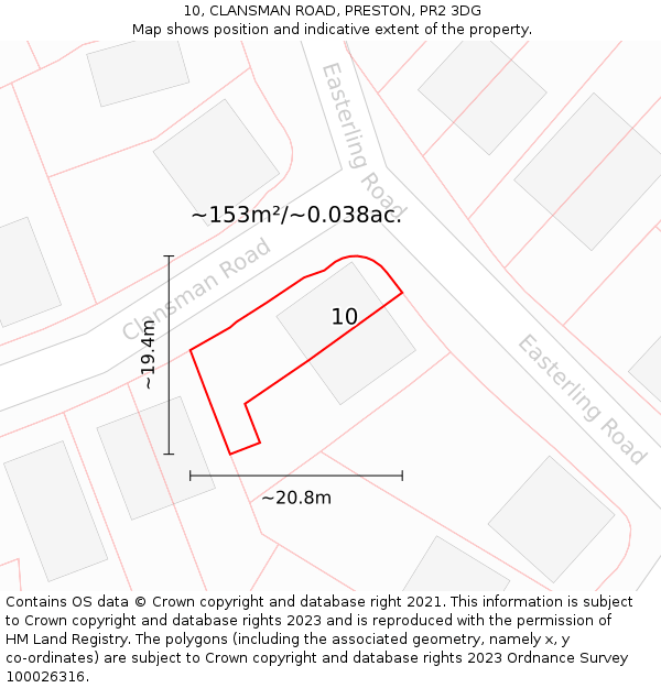 10, CLANSMAN ROAD, PRESTON, PR2 3DG: Plot and title map