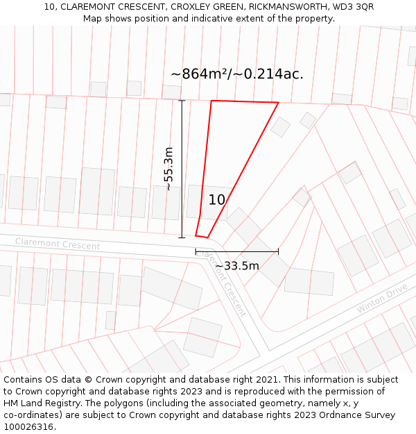 10, CLAREMONT CRESCENT, CROXLEY GREEN, RICKMANSWORTH, WD3 3QR: Plot and title map