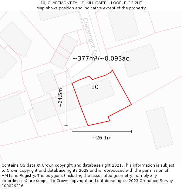 10, CLAREMONT FALLS, KILLIGARTH, LOOE, PL13 2HT: Plot and title map