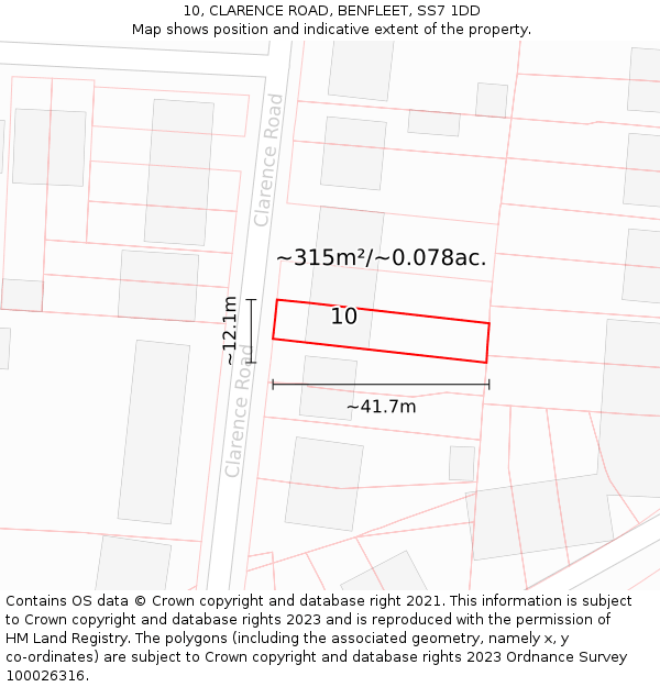 10, CLARENCE ROAD, BENFLEET, SS7 1DD: Plot and title map
