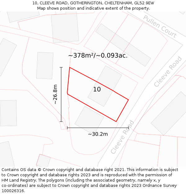 10, CLEEVE ROAD, GOTHERINGTON, CHELTENHAM, GL52 9EW: Plot and title map