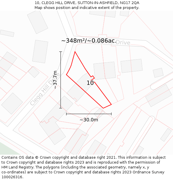 10, CLEGG HILL DRIVE, SUTTON-IN-ASHFIELD, NG17 2QA: Plot and title map