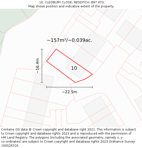 10, CLEOBURY CLOSE, REDDITCH, B97 6TG: Plot and title map