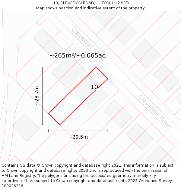 10, CLEVEDON ROAD, LUTON, LU2 9ED: Plot and title map