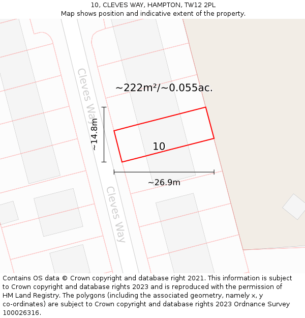 10, CLEVES WAY, HAMPTON, TW12 2PL: Plot and title map