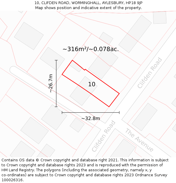 10, CLIFDEN ROAD, WORMINGHALL, AYLESBURY, HP18 9JP: Plot and title map