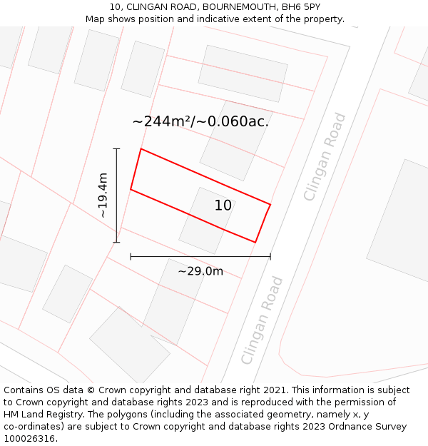 10, CLINGAN ROAD, BOURNEMOUTH, BH6 5PY: Plot and title map