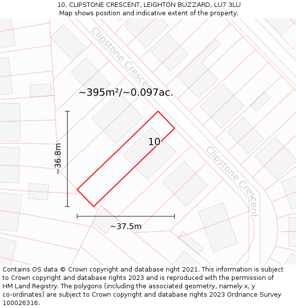 10, CLIPSTONE CRESCENT, LEIGHTON BUZZARD, LU7 3LU: Plot and title map
