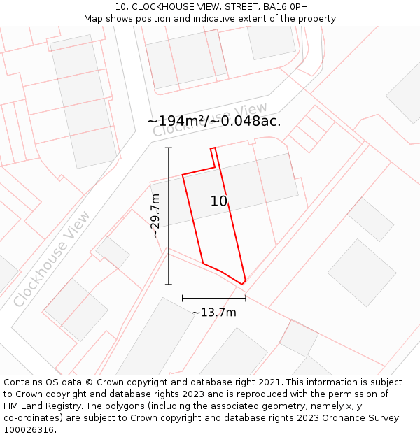 10, CLOCKHOUSE VIEW, STREET, BA16 0PH: Plot and title map