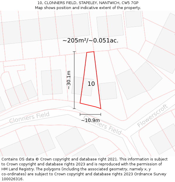 10, CLONNERS FIELD, STAPELEY, NANTWICH, CW5 7GP: Plot and title map