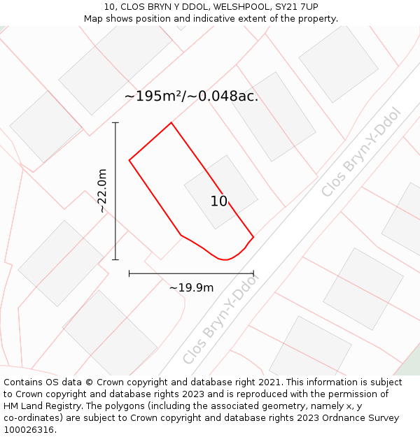 10, CLOS BRYN Y DDOL, WELSHPOOL, SY21 7UP: Plot and title map