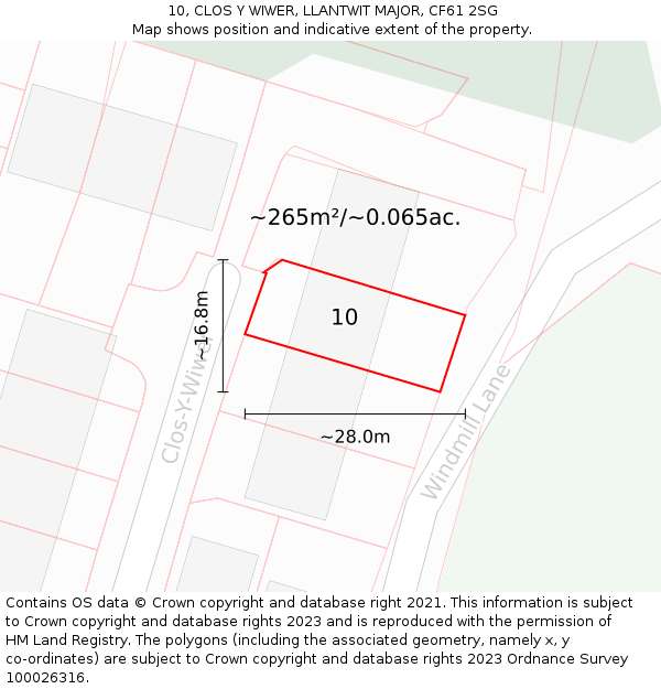 10, CLOS Y WIWER, LLANTWIT MAJOR, CF61 2SG: Plot and title map