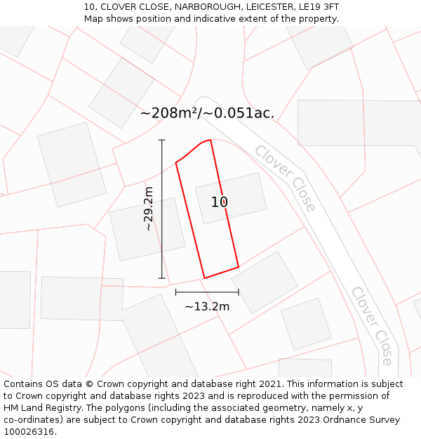 10, CLOVER CLOSE, NARBOROUGH, LEICESTER, LE19 3FT: Plot and title map