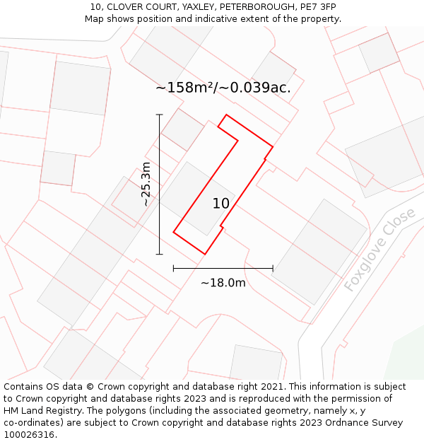 10, CLOVER COURT, YAXLEY, PETERBOROUGH, PE7 3FP: Plot and title map