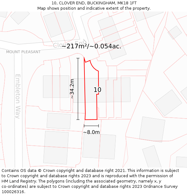 10, CLOVER END, BUCKINGHAM, MK18 1FT: Plot and title map