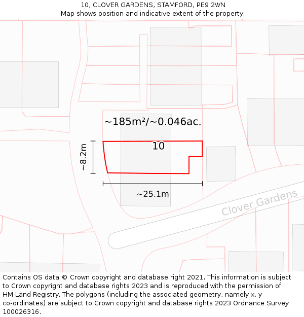 10, CLOVER GARDENS, STAMFORD, PE9 2WN: Plot and title map