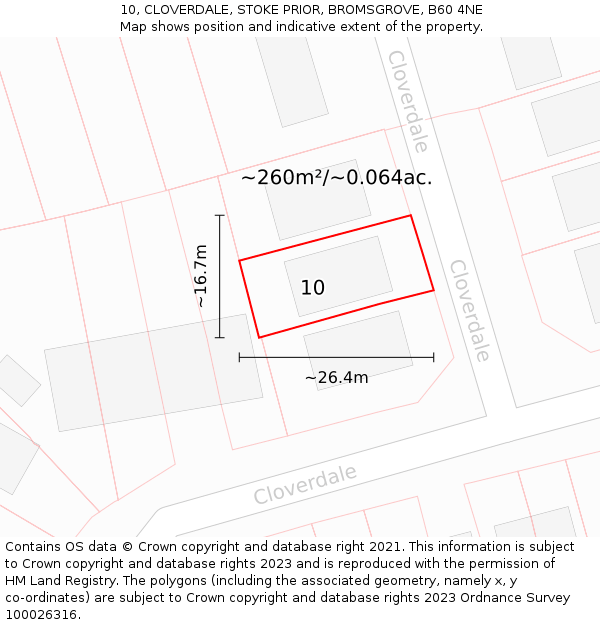 10, CLOVERDALE, STOKE PRIOR, BROMSGROVE, B60 4NE: Plot and title map