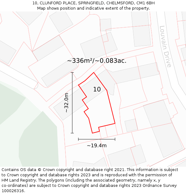 10, CLUNFORD PLACE, SPRINGFIELD, CHELMSFORD, CM1 6BH: Plot and title map