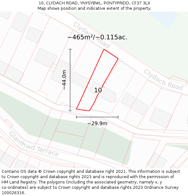 10, CLYDACH ROAD, YNYSYBWL, PONTYPRIDD, CF37 3LX: Plot and title map