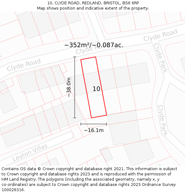 10, CLYDE ROAD, REDLAND, BRISTOL, BS6 6RP: Plot and title map