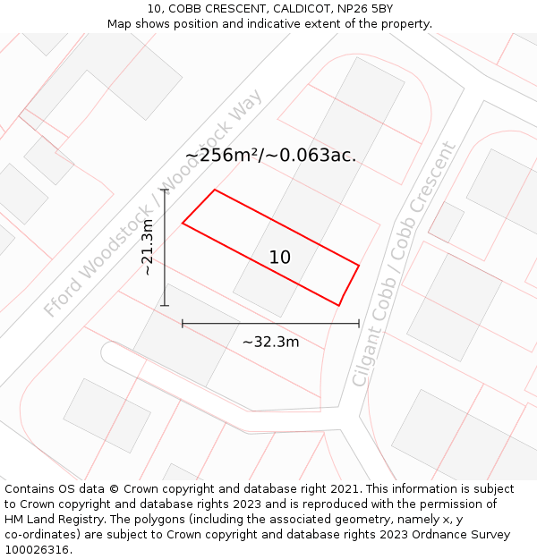 10, COBB CRESCENT, CALDICOT, NP26 5BY: Plot and title map