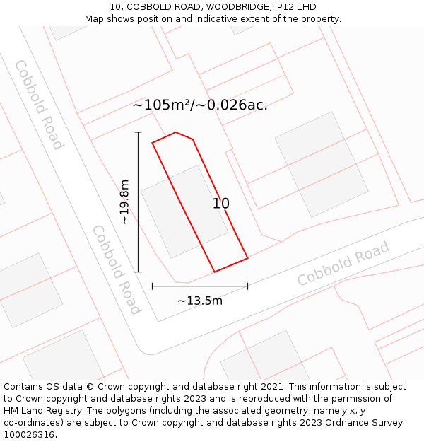 10, COBBOLD ROAD, WOODBRIDGE, IP12 1HD: Plot and title map