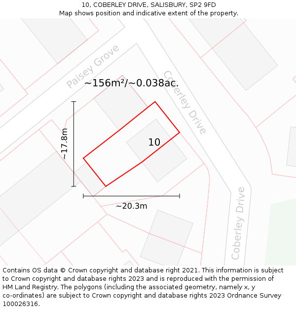10, COBERLEY DRIVE, SALISBURY, SP2 9FD: Plot and title map