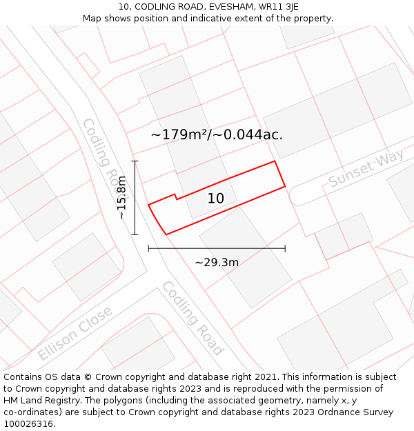 10, CODLING ROAD, EVESHAM, WR11 3JE: Plot and title map