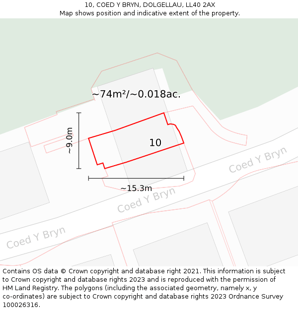 10, COED Y BRYN, DOLGELLAU, LL40 2AX: Plot and title map