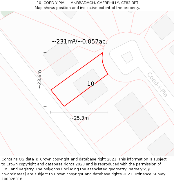 10, COED Y PIA, LLANBRADACH, CAERPHILLY, CF83 3PT: Plot and title map