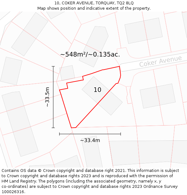 10, COKER AVENUE, TORQUAY, TQ2 8LQ: Plot and title map