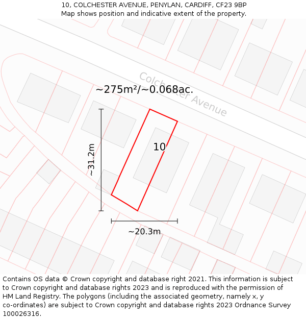10, COLCHESTER AVENUE, PENYLAN, CARDIFF, CF23 9BP: Plot and title map