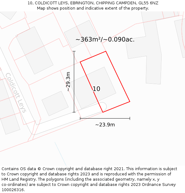 10, COLDICOTT LEYS, EBRINGTON, CHIPPING CAMPDEN, GL55 6NZ: Plot and title map