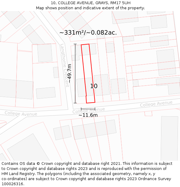 10, COLLEGE AVENUE, GRAYS, RM17 5UH: Plot and title map