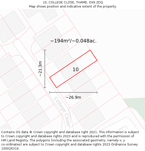 10, COLLEGE CLOSE, THAME, OX9 2DQ: Plot and title map