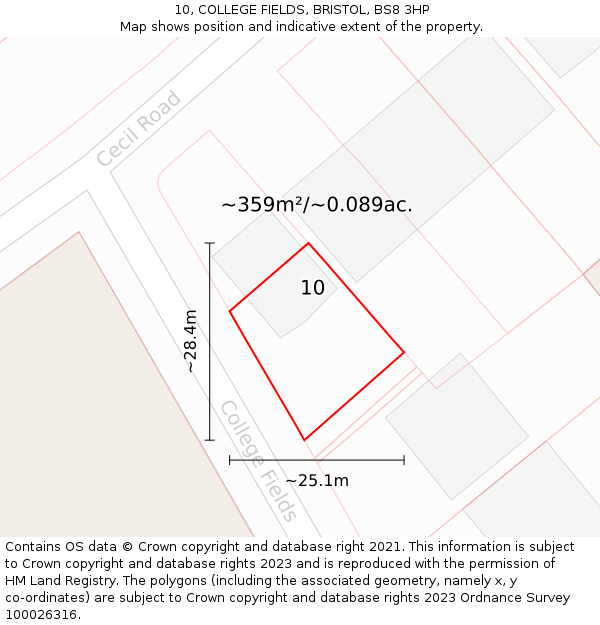 10, COLLEGE FIELDS, BRISTOL, BS8 3HP: Plot and title map