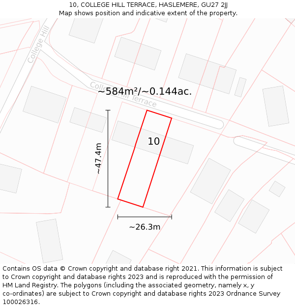 10, COLLEGE HILL TERRACE, HASLEMERE, GU27 2JJ: Plot and title map