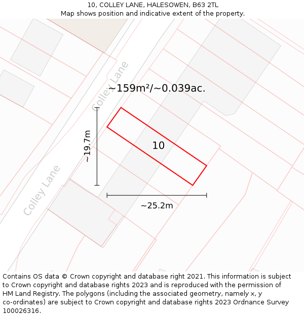 10, COLLEY LANE, HALESOWEN, B63 2TL: Plot and title map