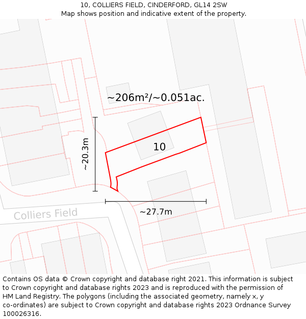 10, COLLIERS FIELD, CINDERFORD, GL14 2SW: Plot and title map
