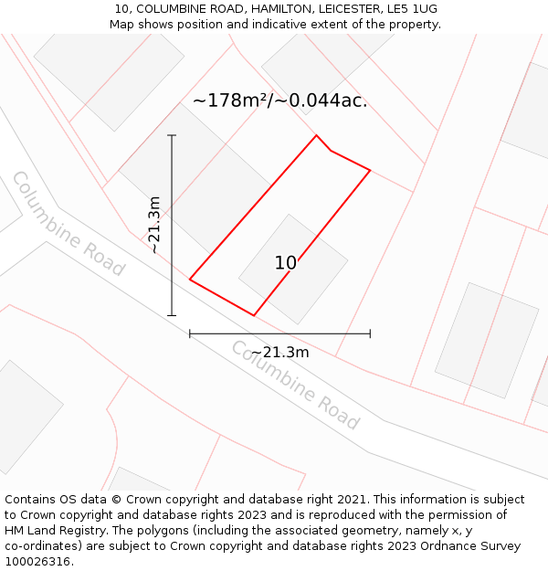10, COLUMBINE ROAD, HAMILTON, LEICESTER, LE5 1UG: Plot and title map