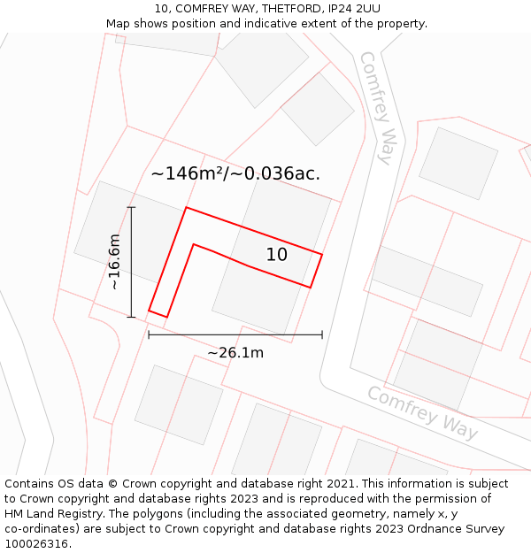 10, COMFREY WAY, THETFORD, IP24 2UU: Plot and title map