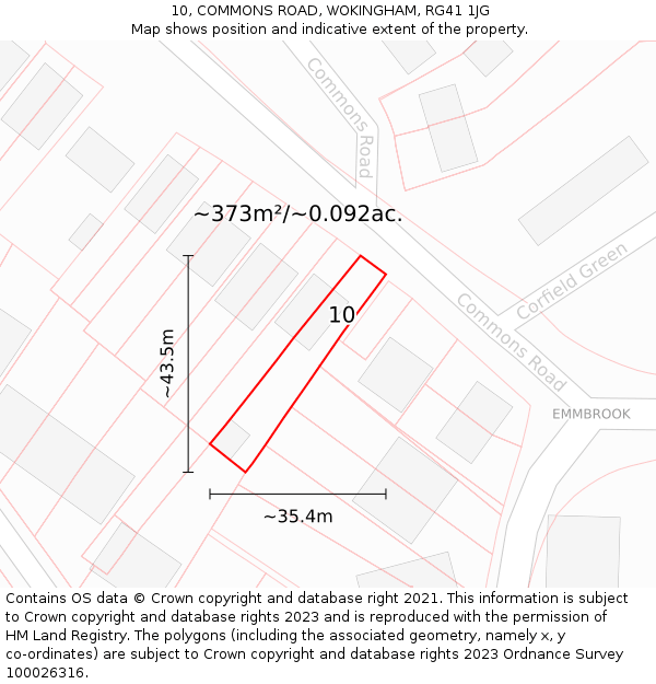 10, COMMONS ROAD, WOKINGHAM, RG41 1JG: Plot and title map