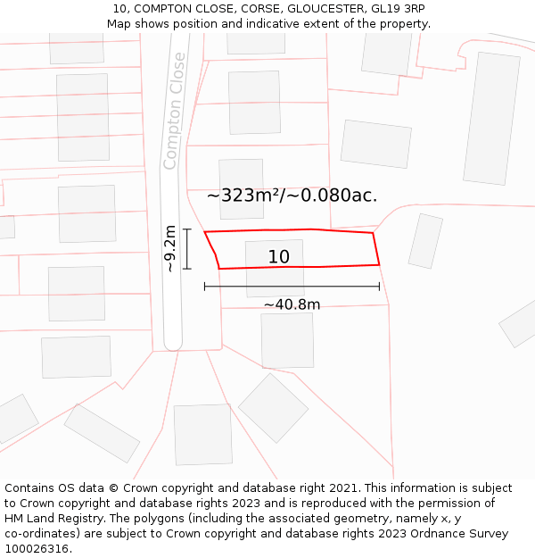 10, COMPTON CLOSE, CORSE, GLOUCESTER, GL19 3RP: Plot and title map