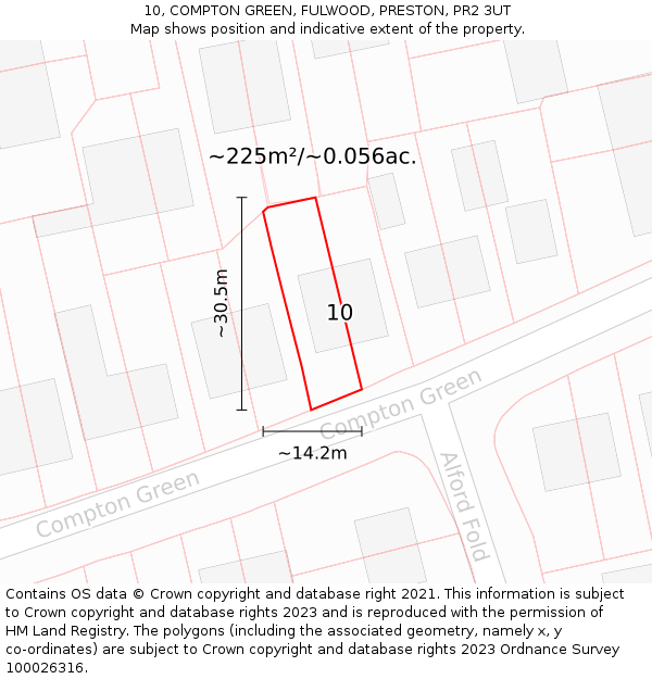 10, COMPTON GREEN, FULWOOD, PRESTON, PR2 3UT: Plot and title map