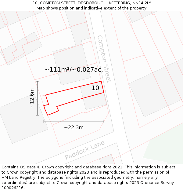 10, COMPTON STREET, DESBOROUGH, KETTERING, NN14 2LY: Plot and title map