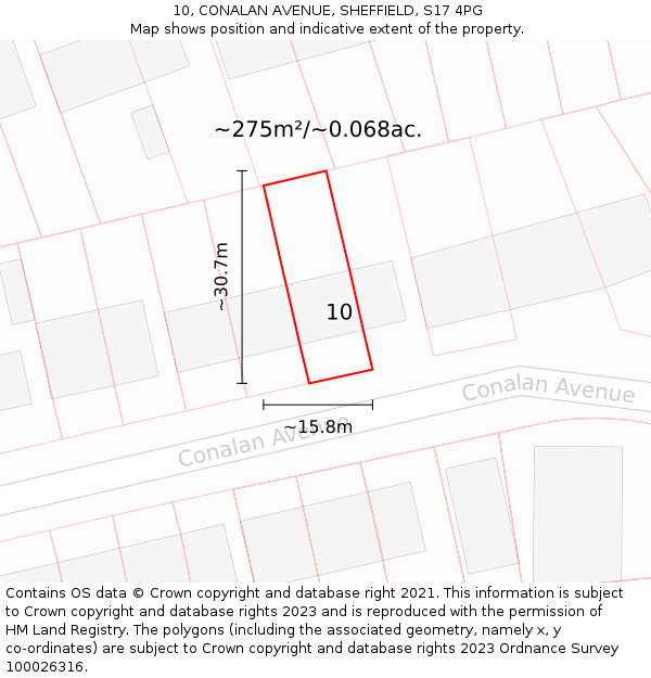 10, CONALAN AVENUE, SHEFFIELD, S17 4PG: Plot and title map