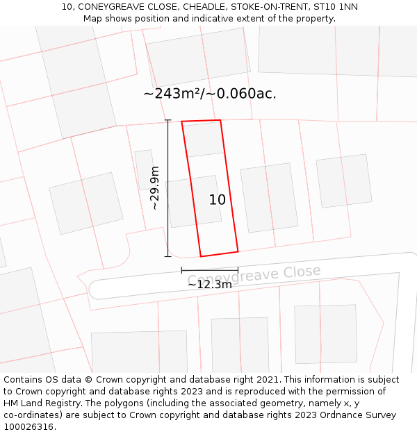 10, CONEYGREAVE CLOSE, CHEADLE, STOKE-ON-TRENT, ST10 1NN: Plot and title map